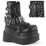 美国Pleaser Demonia11 4cm黑色厚底靴短筒靴骷髅头铆钉女靴