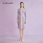 商场同款La Koradior拉珂蒂2024年春季羊毛紫罗兰连衣裙
