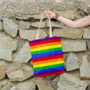 彩虹印花帆布袋彩色条纹购物袋创意艺术单肩包个性手提袋包