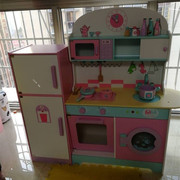 女孩木质仿真幼儿娃娃家厨房玩具煮饭过家家套装，大号儿童冰箱灶台