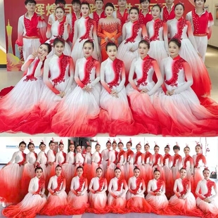 现代开场舞大摆裙大气演出服装灯火里的中国舞蹈服伴舞表演服长裙