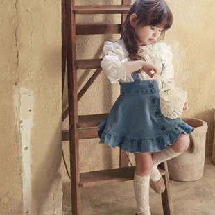 女童背带裙2023秋装韩国童装宝宝，女孩荷叶边公主，裙儿童牛仔吊带裙