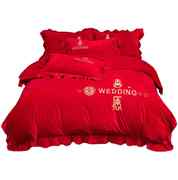高档喜婚庆床上用品大红色，宝宝绒四件套被套床单，款中式2米床结婚