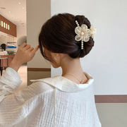 韩国花朵珍珠发夹女后脑勺抓夹大号发量多盘发气质高级感鲨鱼夹