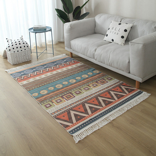 北欧棉麻编织地毯客厅卧室摩洛哥风格轻奢波西米亚拍照地垫可定制