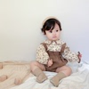 婴儿套装秋韩版女宝宝碎花娃娃衫上衣+背带包屁裤田园风两件套