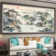 蒙娜丽莎十字绣流水生财2021线绣客厅，山水画富春山居图风景画