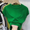 绿色半高领t恤女短袖2023夏季冰丝针织设计感小众打底衫上衣