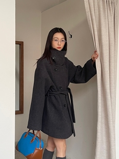 moment冬季韩版chic双面羊绒，呢料中长款大衣女，高级感羊毛呢外套女