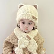 宝宝帽子围巾套装秋冬款儿童毛线帽男女童可爱女孩秋冬季婴儿帽子