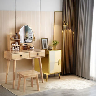 中式家用小户型实木梳妆台现代简约卧室一体简易化妆桌收纳柜
