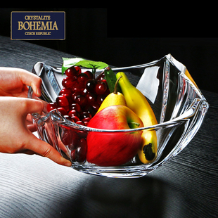 捷克进口CRYSTAL水晶玻璃现代欧式客厅茶几大号水果盘 果盆 果斗