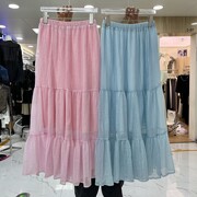 韩国甜美粉色褶皱感网纱大摆半身裙女蓬蓬仙，女裙拼接a字蛋糕长裙