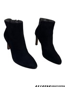 黑色细高跟圆头羊皮靴子仅37码拉链设计羊反绒皮 孤品价外贸