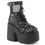 美国Pleaser/Demonia12.7cm粗跟防水台短筒靴金属环网状女靴