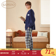 gukoo果壳睡衣男冬珊瑚绒，动物系列卡通保暖舒适可外穿家居服套装