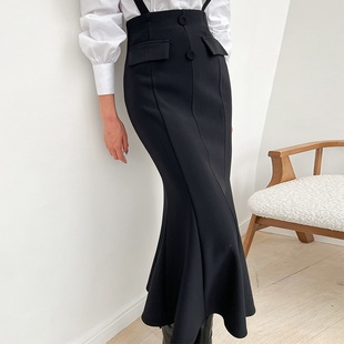 2024新中长款高级设计感包臀裙优雅气质可拆卸高腰显瘦背带半身裙