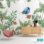 2021北欧手绘热带植物花鸟客厅电视背景墙纸沙发无纺布壁纸壁画