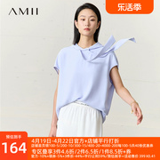amii2024夏季连(夏季连)肩，短袖雪纺衫女设计感卫衣式，抽绳连帽宽松上衣