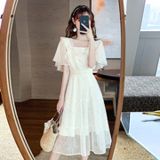 2021夏季女装气质收腰显瘦小清新连衣裙雪纺裙长款白色仙女裙