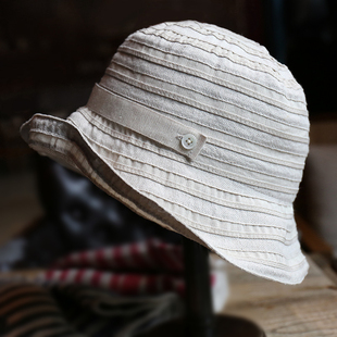 小野商日本设计棉麻，盆帽布帽文艺，渔夫帽折叠沙滩遮阳帽春夏女潮