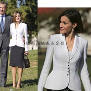 高级定制西班牙王妃同款白色西装外套+黑色半裙职业商务大牌套装