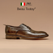 BeauToday意大利进口手工皮鞋男牛皮透气做旧个性英伦风休闲男鞋