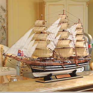 欧式实木帆船模型一帆风顺摆件客厅，装饰大型工艺，木船开业乔迁礼物