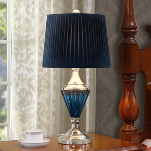 欧式台灯蓝色玻璃卧室床头灯创意轻奢美式简约现代高级感温馨