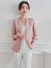粉色亚麻小西装外套女夏薄款修身高端七分袖棉麻短款休闲西服上衣