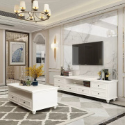 美式实木电视柜白色客厅，地柜小户型约轻奢，欧式电视柜茶几组合
