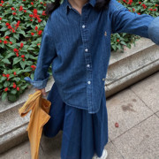 男女童衬衫23秋季日系水洗牛仔外套中大童休闲长袖衬衣 亲子