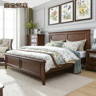 宜宝易森美式实木床美式乡村床双人床经典大床婚床白蜡木复古家具