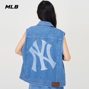 MLB男女情侣后背大logo牛仔纯棉背心马甲外套24夏季VTB01