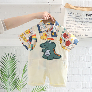 男童夏季套装男宝短袖两件套6-12个月恐龙婴儿童背带裤1一2岁童装