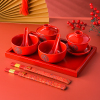 中式喜碗套装结婚对碗陪嫁婚庆，陶瓷红碗筷，套装敬茶杯陪嫁礼物手礼