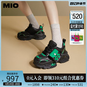 MIO米奥2024年春季圆头高跟时尚休闲鞋撞色潮流运动老爹鞋女鞋