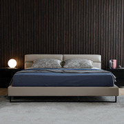 意式极简双人床卧室，现代1.5米1.8米新婚主卧真皮，床设计师家具定制
