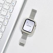 适用于苹果手表applewatchs7小蛮腰米兰尼斯纤细表带iwatch654高级感金属，不锈钢表带硅胶保护壳套装小众