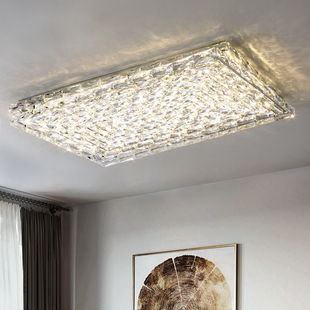客厅灯2021年长方形，水晶灯led吸顶灯简约现代大气卧室灯具