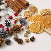 圣诞节装饰材料天然松果棉花干花金色橡果圣诞树DIY配件仿真树枝