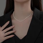 s925纯银波光粼粼三层银珠，项链女气质闪珠圆珠，链条叠戴裸链锁骨链
