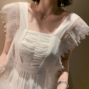 白色连衣裙女装2024修身雪纺性感，仙女超仙，甜美理想三旬旅行长裙夏