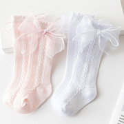婴儿公主袜子夏季薄款女宝宝可爱蝴蝶结中筒袜，新生儿夏天袜子外穿