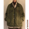 nagawl2024秋冬美式复古宽松潮牌菱格棉衣外套，男军绿色棉服