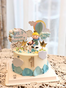 儿童周岁生日蛋糕装饰摆件，遥望日落木桩小王子，卡通动物玫瑰装扮品
