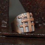 A鸦十字架925纯银个性男款戒指环简约黄铜紫铜数字纯手工定制独特