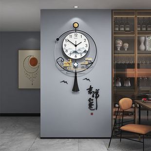新中式钟表挂钟客厅家用时尚2022创意壁挂时钟灯装饰挂墙大气
