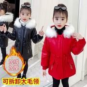 女童皮衣外套2021韩版儿童秋冬装加绒加厚女孩时髦洋气皮风衣