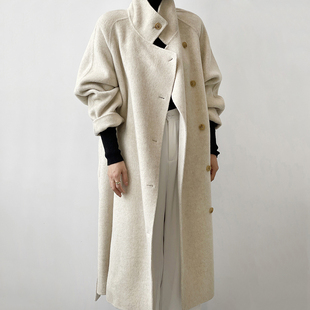 韩版立领高端长毛双面，羊绒大衣女宽松中长款羊，毛呢外套秋冬季